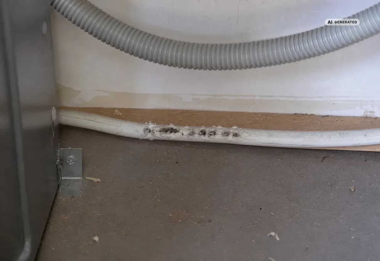 KI-generiertes Bild: Nagespuren an einem Stromkabel hinter einer Küchenzeile